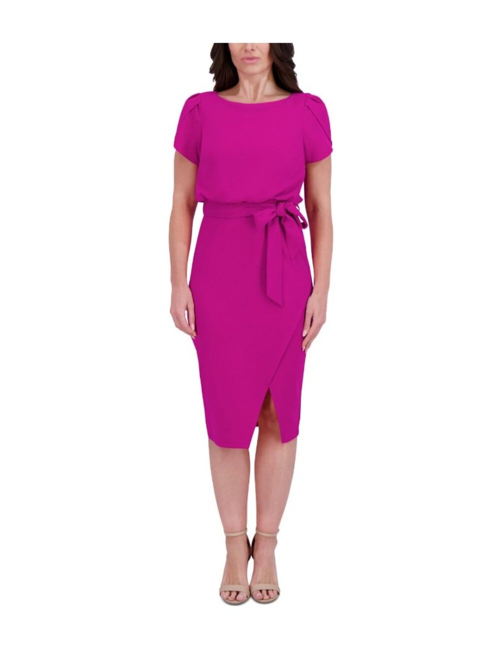 Kensie Womens Fuchsia Short Sleeve Dress With Tie Belt Size 8